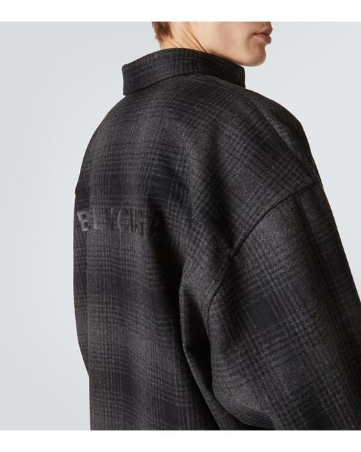 Balenciaga Black Checked Wool-Blend Flannel Shirt for men