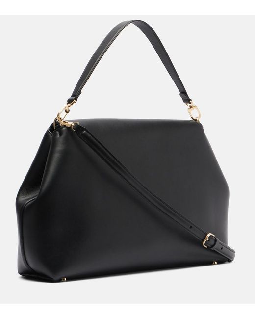 Totême Black T-Lock Medium Leather Tote Bag