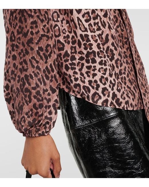 Rixo Brown Moss Leopard-print Silk Blouse