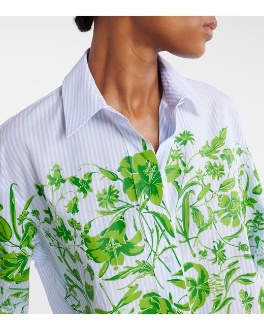 Camisa Flowers de algodon a rayas Gucci de color Green