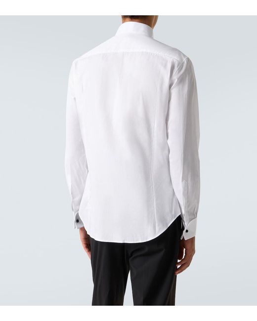 Giorgio Armani White Cotton Poplin Tuxedo Shirt for men