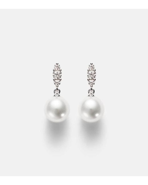 Mikimoto White 18Kt Drop Earrings With Akoya Pearls And Diamonds