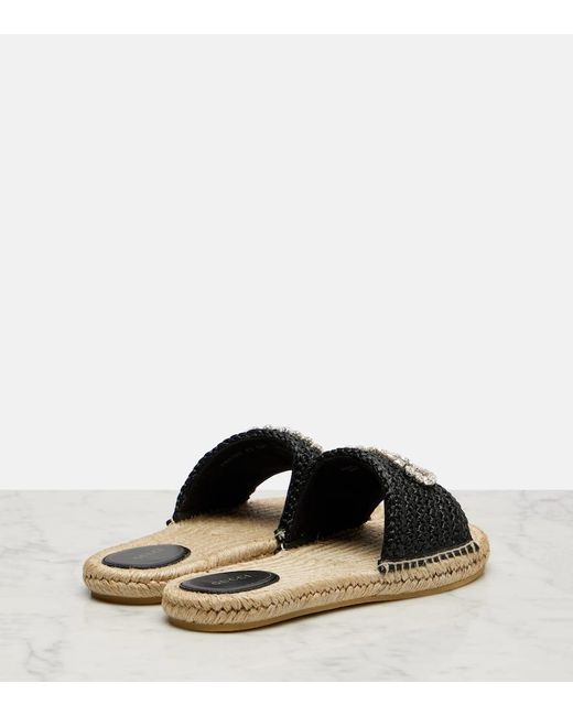 Gucci Black Gg Embellished Raffia Espadrille Slides