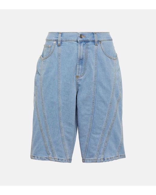 Mugler Blue Spiral Wide-leg Denim Shorts