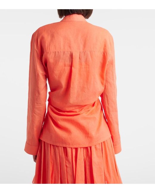 Alaïa Orange Layered Cotton And Linen Shirt