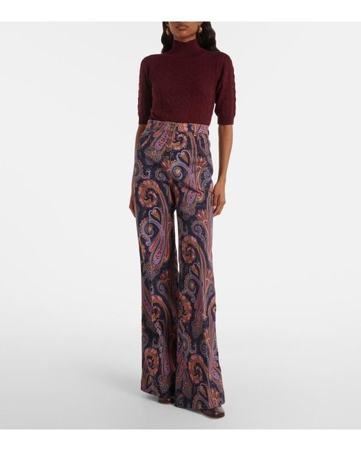 Etro Purple Paisley Cotton-Blend Flared Pants