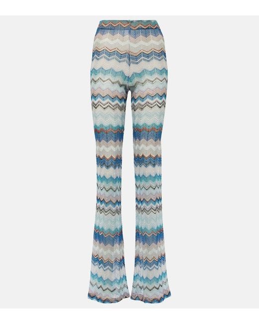 Pantaloni flared in crochet a zig-zag di Missoni in Blue