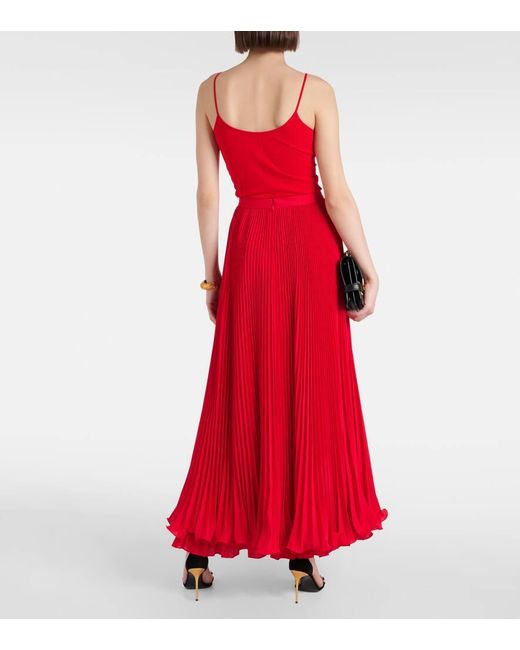 Falda larga de crepe plisada Balmain de color Red