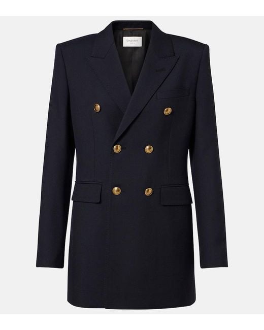 Saint Laurent Blue Double-Breasted Wool Gabardine Blazer