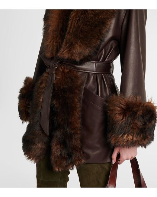 Chloé Brown Lederjacke Mit Shearling
