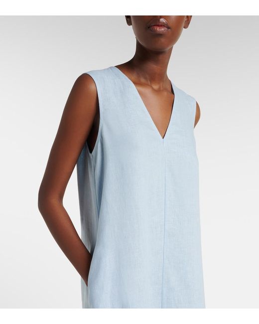 Asceno Blue Nisha Linen Midi Dress