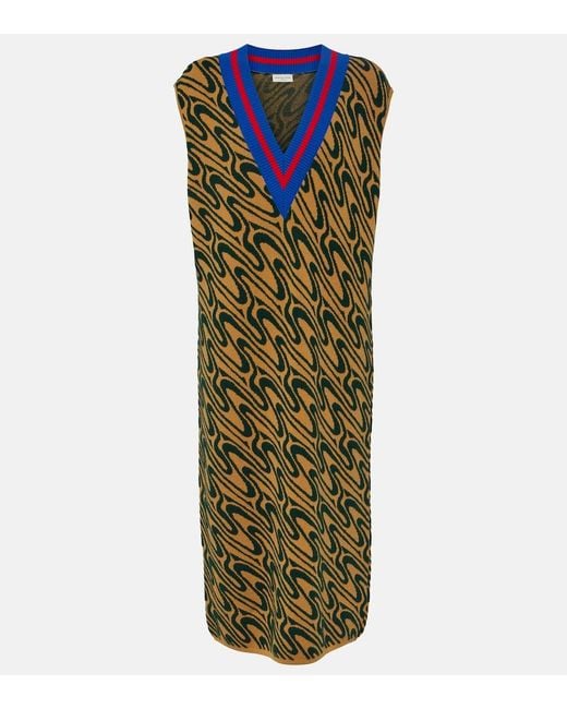 Dries Van Noten Green Intarsia Midi Dress