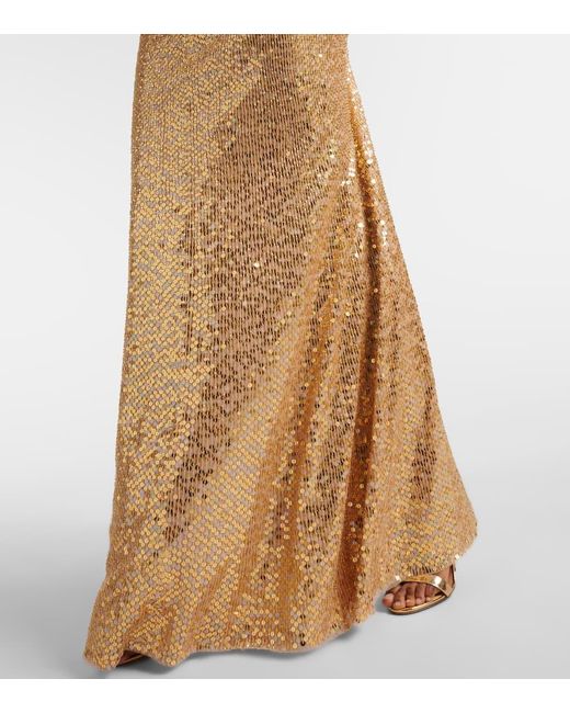 Jenny Packham Metallic Cygnet Sequined Ruched Gown