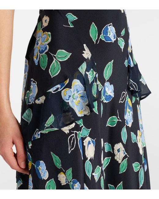 Rixo Black Kimmie Floral Ruffled Silk Midi Dress