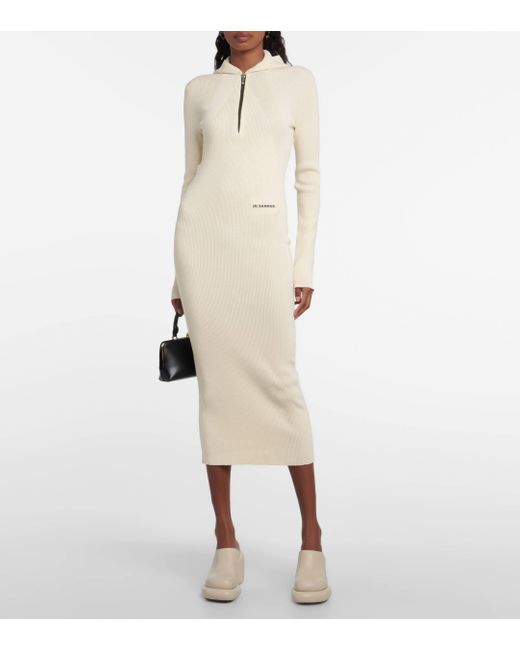 Jil Sander Natural Wool-blend Midi Dress