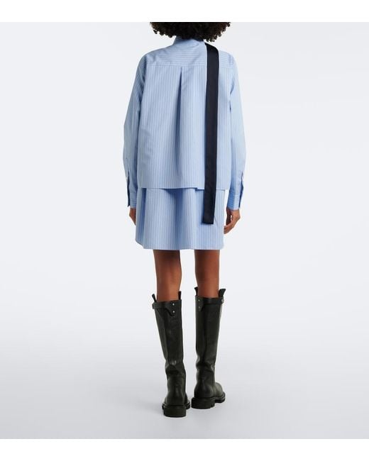 Sacai Blue Layered Striped Cotton-Blend Poplin Shirt