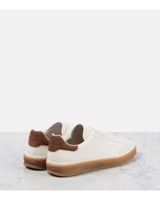 Loro Piana White Tennis Walk Suede-Trimmed Leather Sneakers