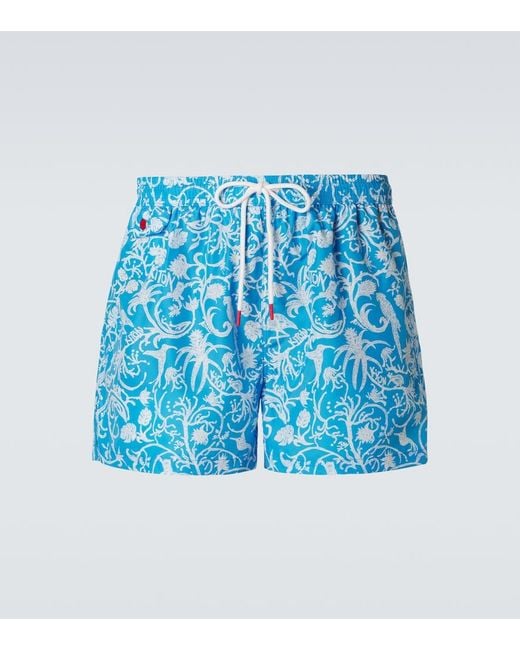 Kiton Blue Printed Swim Trunks for men