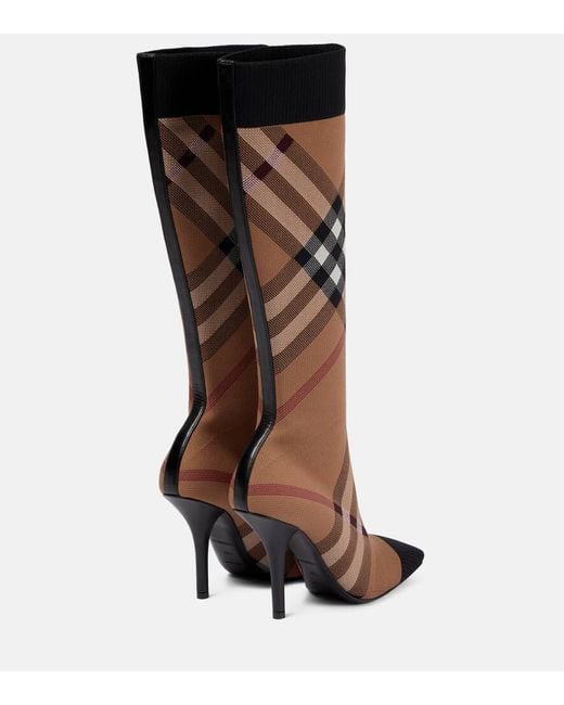 Burberry Brown Knitted Check Sock Boots