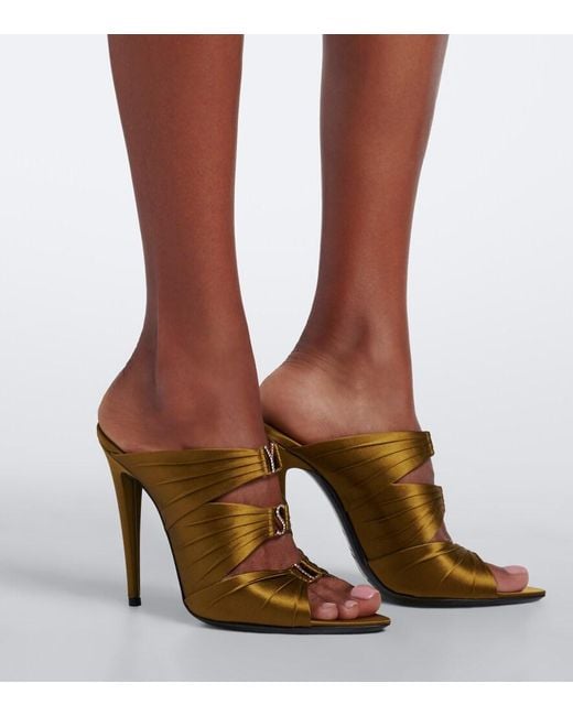 Saint Laurent Green Emilie Embellished Crepe Satin Mules