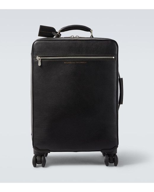 Brunello Cucinelli Black Leather Carry-On Suitcase for men