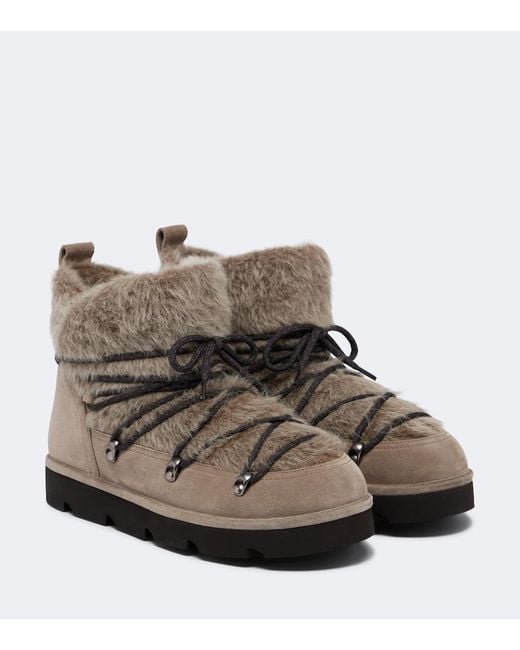 Brunello Cucinelli Brown Monili Shearling And Suede Snow Boots