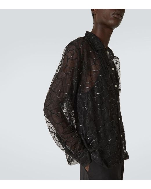 Bode Black Pewter Shoal Sequined Mesh Shirt for men