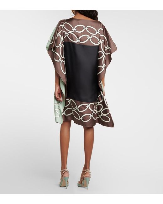 Valentino Green Chain-Print Silk Kaftan Dress