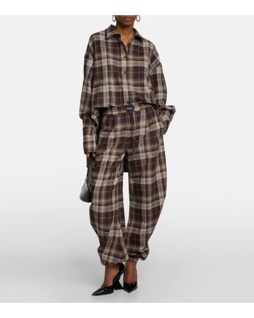 The Attico Brown Checked Cotton-blend Wide-leg Pants