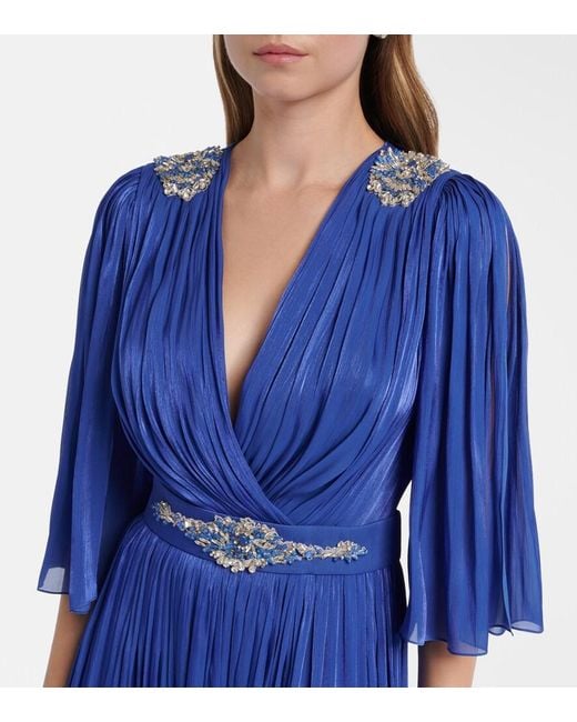 Costarellos Blue Embellished Lurex Georgette Gown