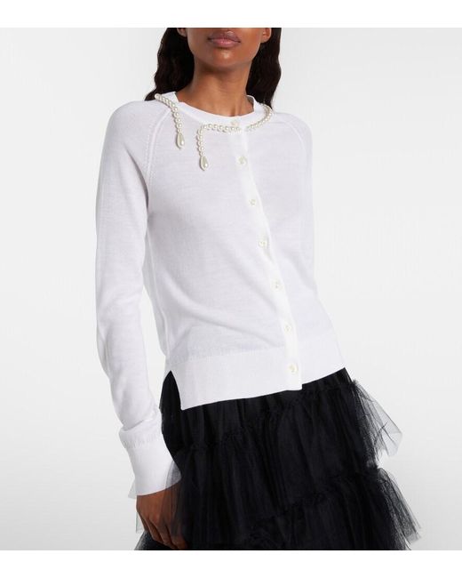 Simone Rocha White Faux Pearl-Embellished Wool And Silk Cardigan