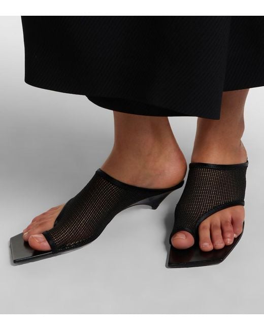 Christen Black Edge Stretch Leather-Trimmed Mesh Mules