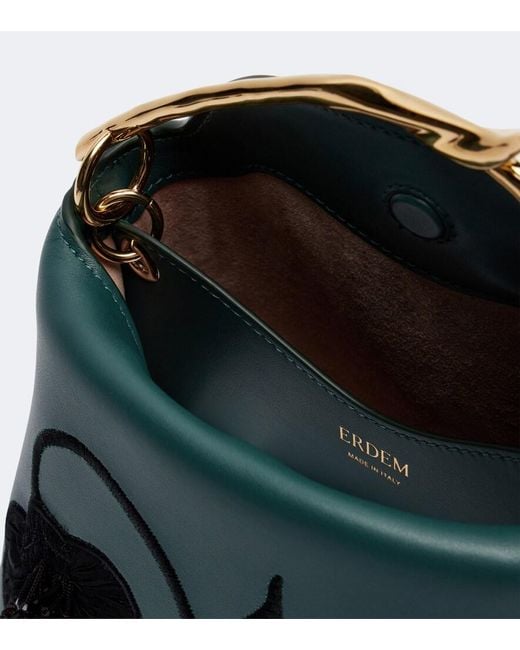 Erdem Green Bloom Mini Embroidered Leather Top-Handle Bag