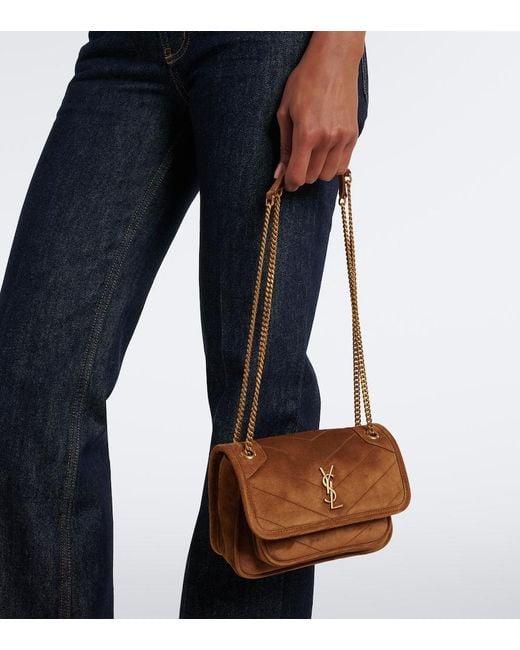 Saint Laurent Brown Niki Mini Suede Shoulder Bag