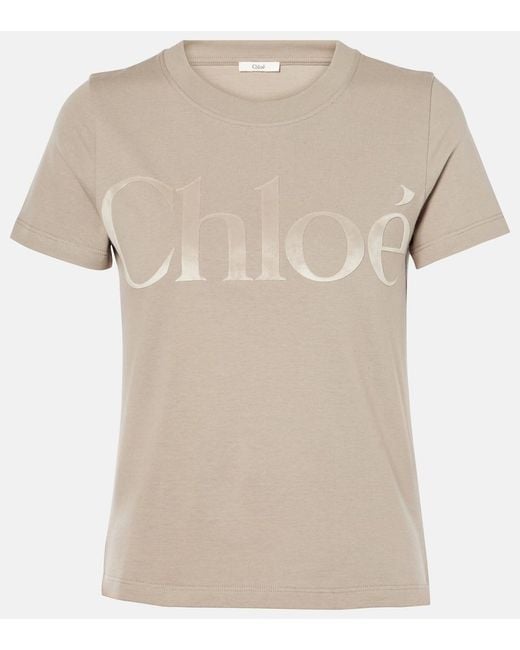 Chloé Natural Cotton Jersey T Shirt With Logo
