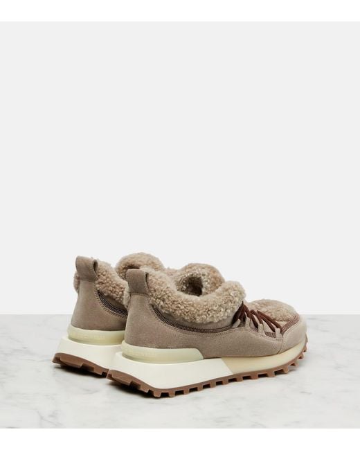 Brunello Cucinelli Brown Shearling-Lined Suede Sneakers