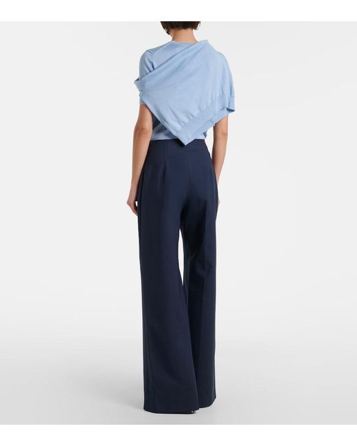 Carolina Herrera Blue Alba Cotton-Blend Wide-Leg Pants