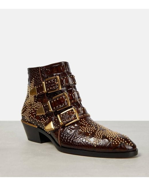 Chloé Brown Susan Croc-effect Leather Ankle Boots