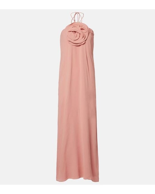 Adriana Degreas Pink Floral-Applique Halterneck Maxi Dress