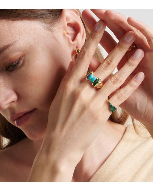 Anillo De Menique Petite Pave De Oro De 18 Ct Con Esmeraldas David Yurman de color Green