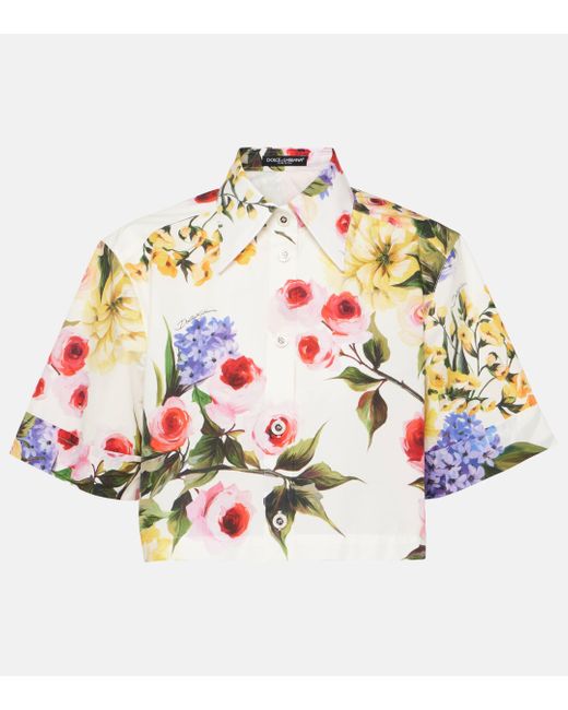 Dolce & Gabbana Metallic Floral Cropped Cotton Poplin Shirt