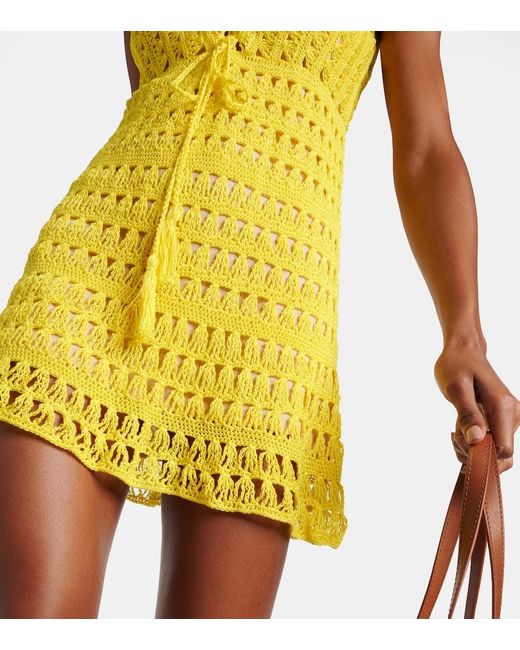 Anna Kosturova Yellow Bianca Cotton Crochet Minidress