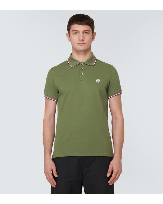 Moncler Green Cotton Pique Polo Shirt for men