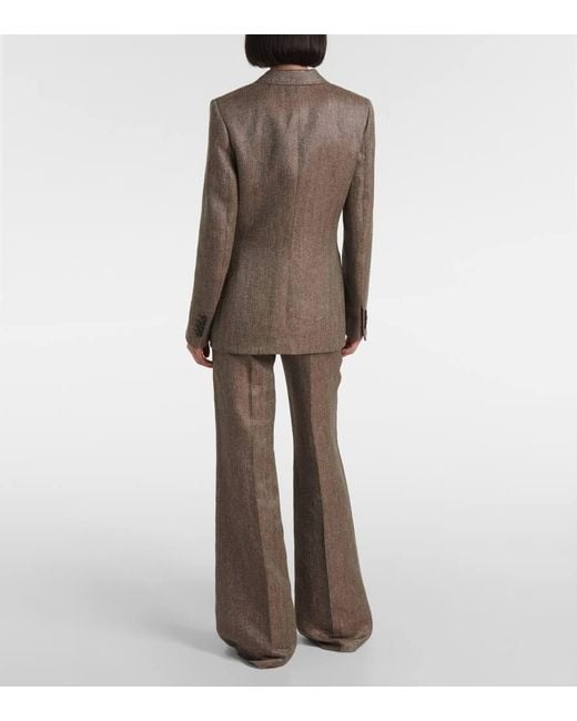 Loro Piana Brown Eleanor Chevron Linen Blazer