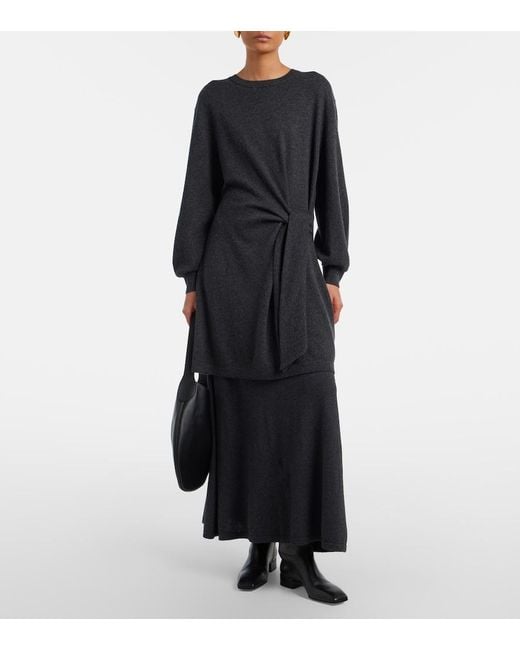 Lisa Yang Black Abrielle Gathered Cashmere Sweater Dress