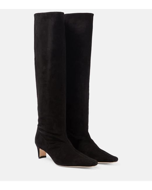Staud Black Stiefel Wally Aus Veloursleder