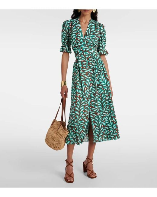 Vestido midi Erica de algodon estampado Diane von Furstenberg de color Green