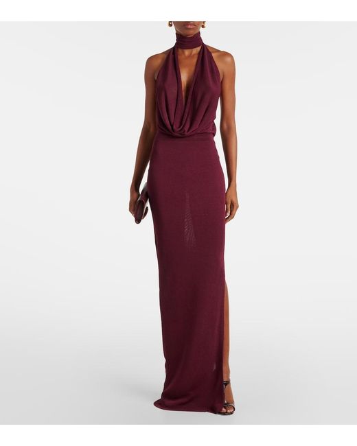 AYA MUSE Purple Draped Halterneck Gown
