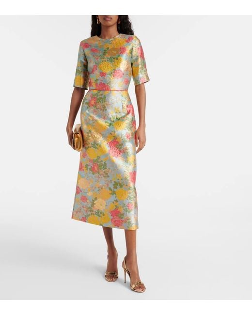 Markarian Yellow Gladys Floral Jacquard Midi Dress