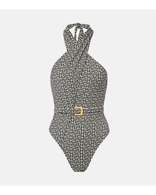 Balmain White Belted Halterneck Swimsuit
